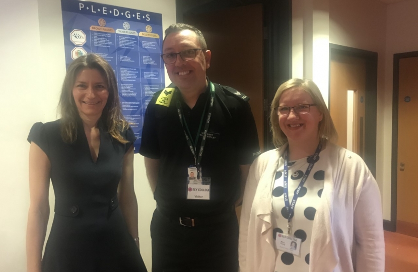 Lucy Frazer MP with Sgt Priestley at Ely College