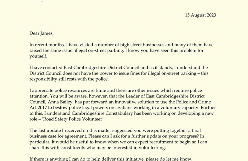 Lucy letter to Cambs Constabulary about parking